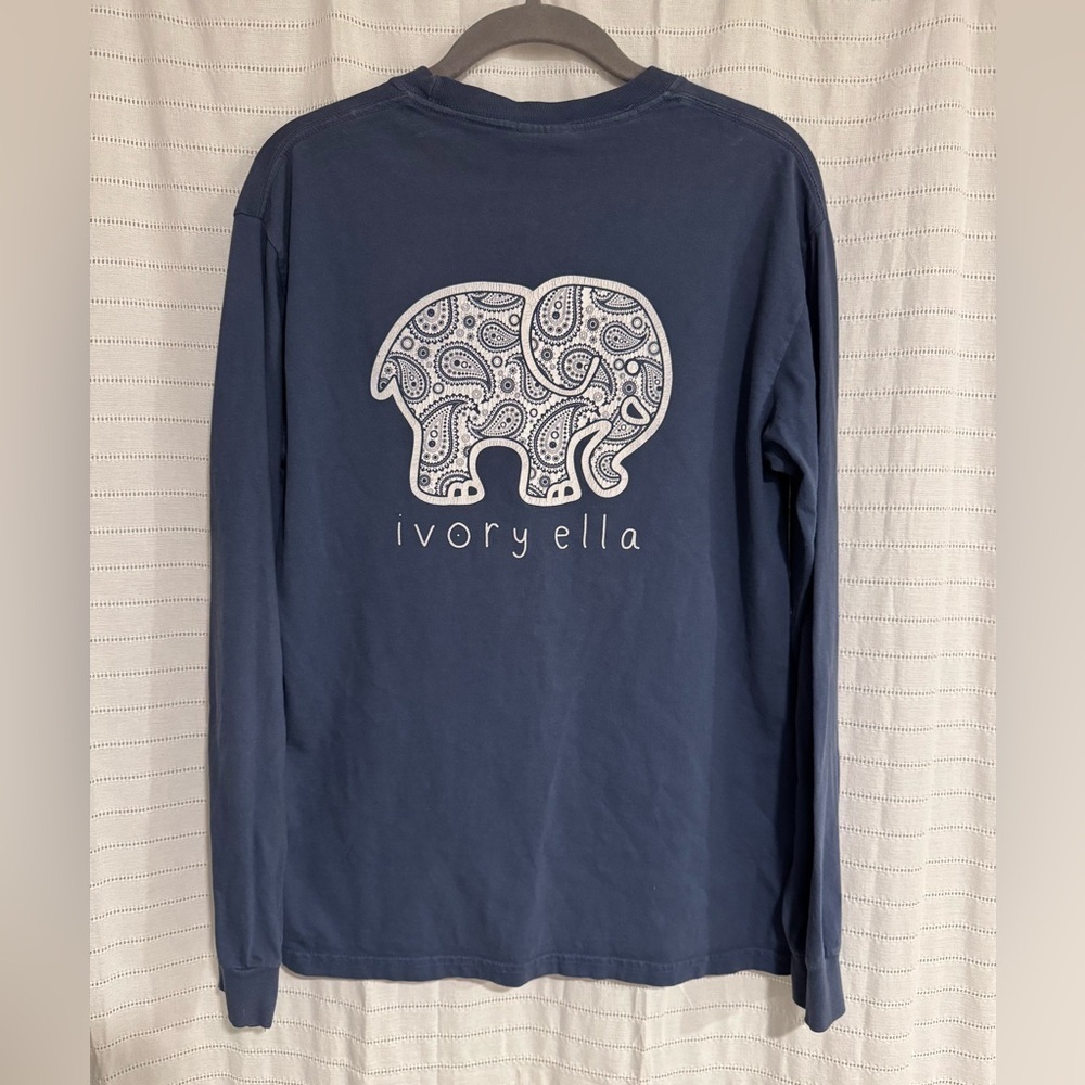 Ivory Ella Comfort Colors 100% Cotton Navy Blue Elephant Logo Long-Sleeve Tee